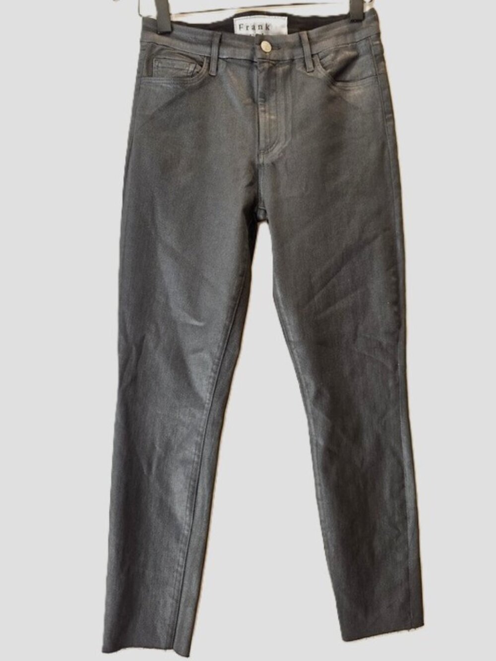NEW $298 FRANK & EILEEN SLIGO SKINNY ITALIAN WAX DENIM JEANS IN BLK METALLIC 28